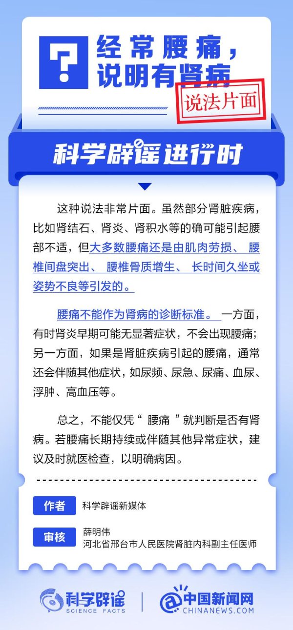 牛鑫所 经常腰痛说明有肾病吗？丨中新真探